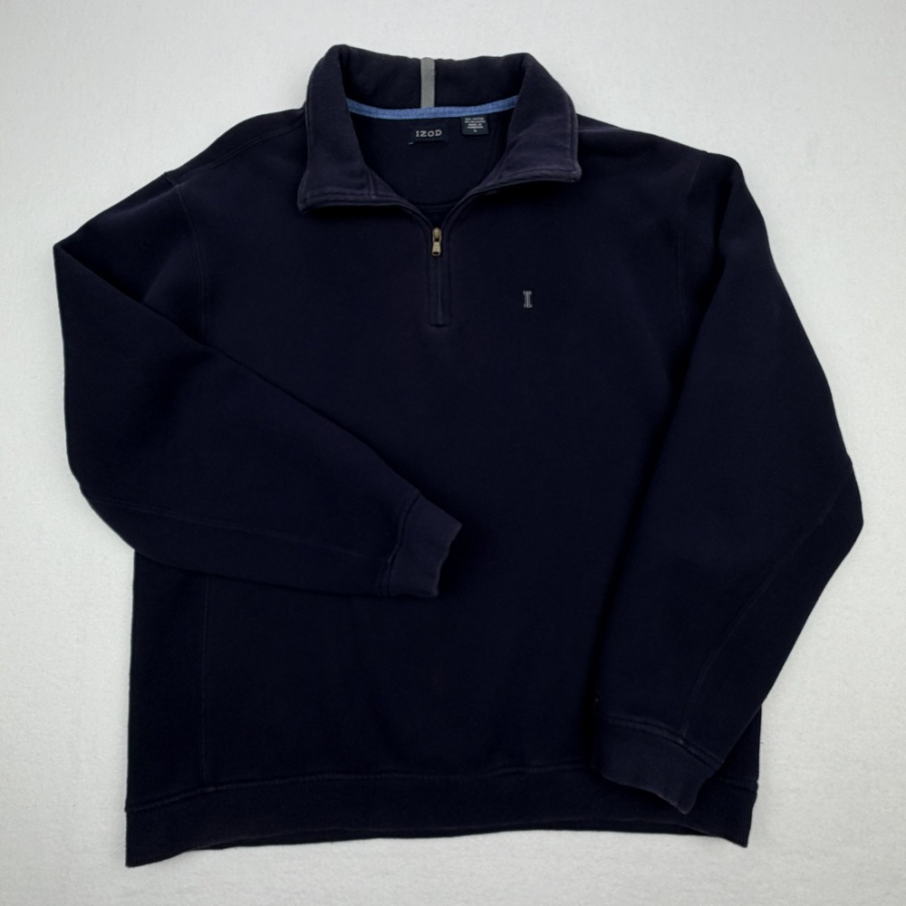 IZOD Mens Navy Blue Quarter Zip Pullover Sweatshirt Size Large Cotton Blend
